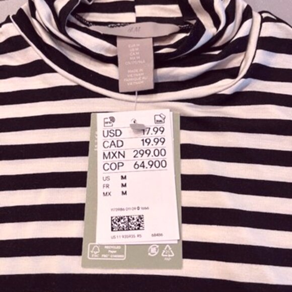 H&M Black and White Striped Turtleneck Top-NWT-MED - Picture 6 of 6
